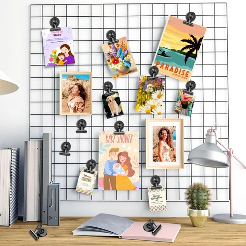 Miniatura 6 de 20 unidades de clips magnéticos, imanes para nevera, imanes para refrigerador, clips magnéticos negros para pizarra, imanes de clip