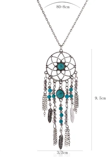 Miniatura 4 de Lureme Collar atrapa sueños con cadena larga turquesa nativo de Estados Unidos (01003467)
