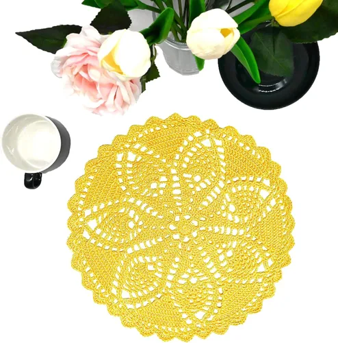 Miniatura 29 de Mantel Individual de Encaje de 11 a 12 Pulgadas Tapetes de Mesa Redondos Hechos a Mano Tapete de Ganchillo Cocina Vajilla Posavasos para Taza