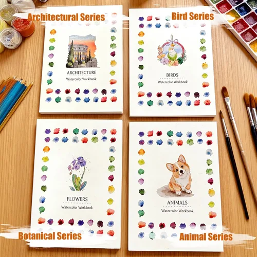 Miniatura 3 de Cuaderno de trabajo de acuarela, juego de bloc de papel de acuarela 100% algodón, paquete de 4 (52 hojas), prensa en frío de 5.4 x 7.4 pulgadas