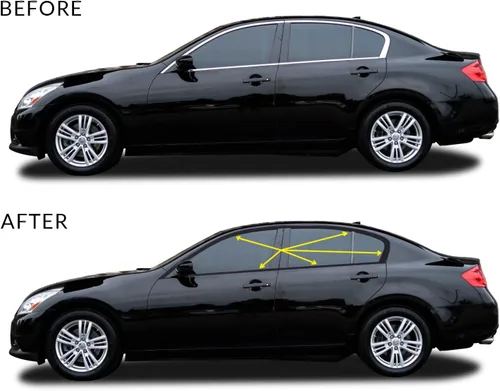 Miniatura 2 de Kit de revestimiento de vinilo precortado cromado para ventana, compatible con Infiniti G35 G37 Q40 Sedan 2007-2015, fibra de carbono negro