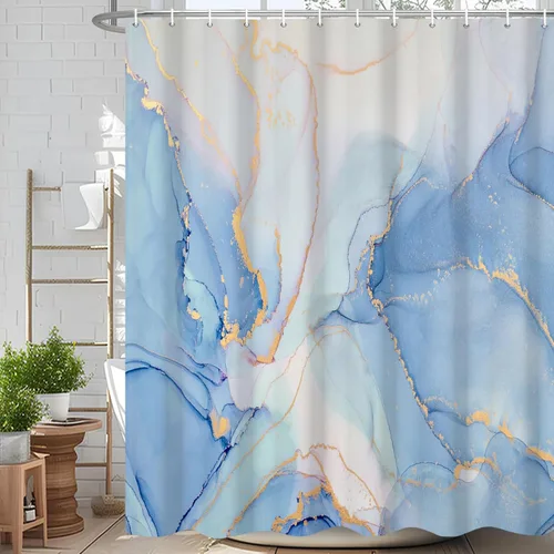 Miniatura 38 de Cortina de ducha abstracta de mármol negro gris y dorado con grietas, cortina de baño moderna ombre impresa, cortina impermeable y lavable de tela