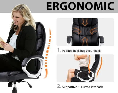 Miniatura 5 de Silla de oficina ergonómica, sillas de oficina de cuero sintético con respaldo alto con ruedas y brazos, altura ajustable, silla ejecutiva cómoda