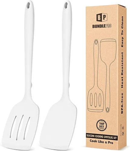 Miniatura 12 de Paquete de 2 volteadores de espátula de silicona, juego de espátulas de cocina ranuradas antiadherentes, utensilios de cocina resistentes al calor