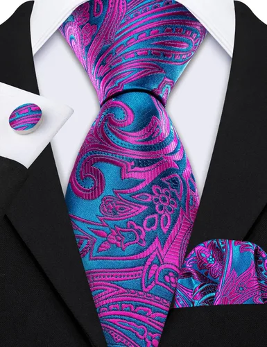 Miniatura 49 de Barry.Wang - Juego de corbata de seda para hombre, diseño de cachemira, pañuelo y gemelos de bolsillo