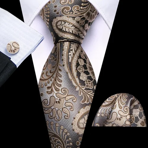 Miniatura 157 de Barry.Wang - Juego de corbata de seda para hombre, diseño de cachemira, pañuelo y gemelos de bolsillo