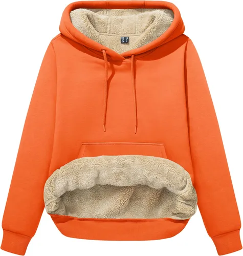 Miniatura 28 de MAGCOMSEN Sudaderas con capucha para mujer, con forro de sherpa, de vellón, para invierno, cálido, pesado, de algodón, con bolsillo