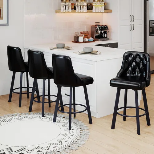Miniatura 12 de Youhauchair Juego de 4 taburetes de bar, de 26 pulgadas, modernos taburetes de bar con respaldo, reposapiés y patas de metal, silla de bar tapizada