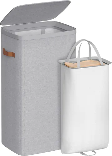 Miniatura 10 de SONGMICS Cesta de lavandería de 17.2 galones, fácil montaje, con tapa y asas, forro extraíble, 15.4 x 8.7 x 29.5 pulgadas, beige capuchino