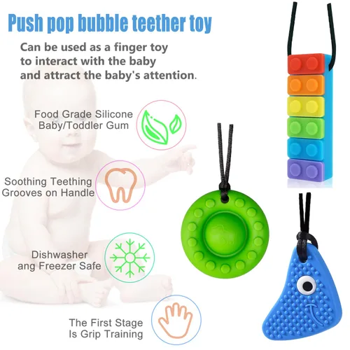 Miniatura 2 de Collares masticables para niños sensoriales, paquete de 5 juguetes sensoriales de silicona para masticar, collar masticable multiestilo, ayuda