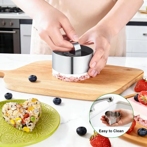 Miniatura 3 de Anillos para tartas de cocina, moldes de mousse de postre de acero inoxidable con empujador para hacer postres (4 piezas)
