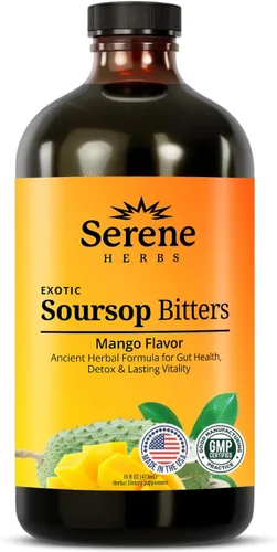Serene Herbs Líquido amargo de guanábana con hojas de guanábana para limpieza intestinal, desintoxicación e inmunidad con semillas negras, moringa,