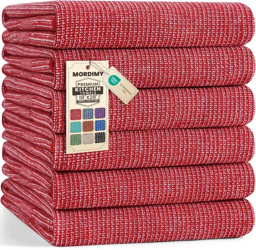 Miniatura 15 de Mordimy Paquete de 6 paños de cocina de alta calidad (18 x 28 pulgadas, negro), toalla de mano grande de algodón, paños planos y de rizo para secar