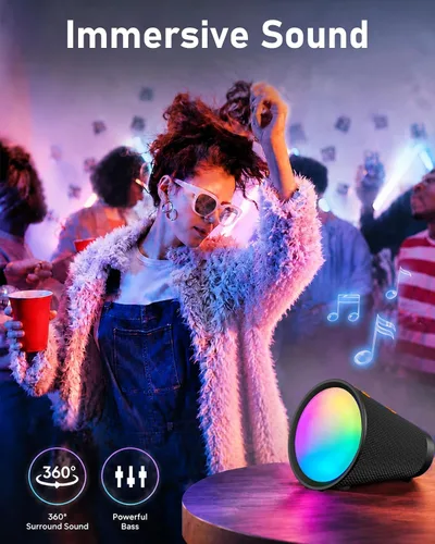 Miniatura 2 de Altavoz Bluetooth portátil inalámbrico con 9 luces de color, tiempo de reproducción de 20 horas, emparejamiento estéreo, graves profundos, IPX6 Negro
