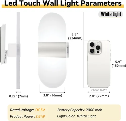 Miniatura 4 de Modernos apliques de pared, 2 lámparas de pared LED acrílicas para sala de estar, dormitorio, pasillo, funciona con pilas USB recargable, luz