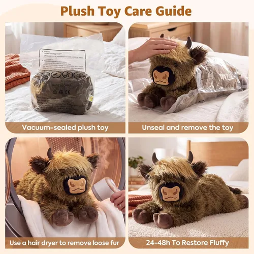 Miniatura 9 de Onsoyours - Animales de peluche originales de vaca de las tierras altas con peso de 3.35 libras, 20 pulgadas, grandes para microondas para aliviar