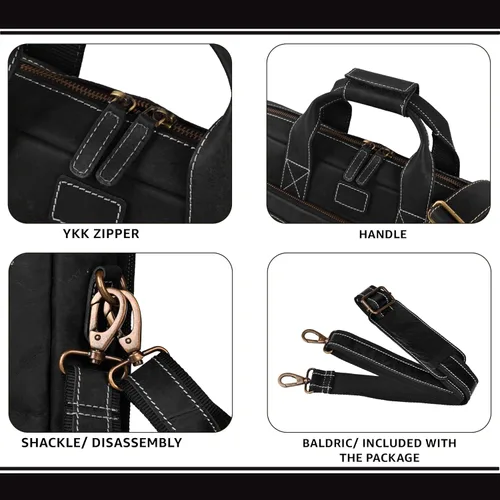Miniatura 4 de LEATHER VILLAGE 16" Bolsa de Mensajero para Laptop de Cuero para Hombres - Bolso de Hombro de Cuero para Viaje y Oficina - Negro