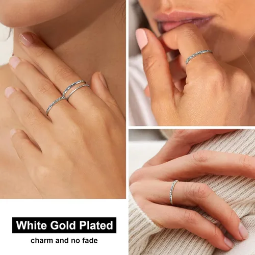 Miniatura 3 de FOCALOOK Anillo de plata de ley 925 de 0.110 in de ancho, tamaño 4, anillo de plata envejecida, hipoalergénico para mujer