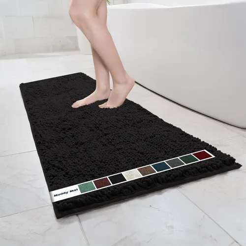 Miniatura 13 de Muddy Mat Alfombras de Baño de Chenilla de Microfibra de Secado Rápido Antideslizantes Lavables, Extra Gruesas, Suaves y Altamente Absorbentes Gris