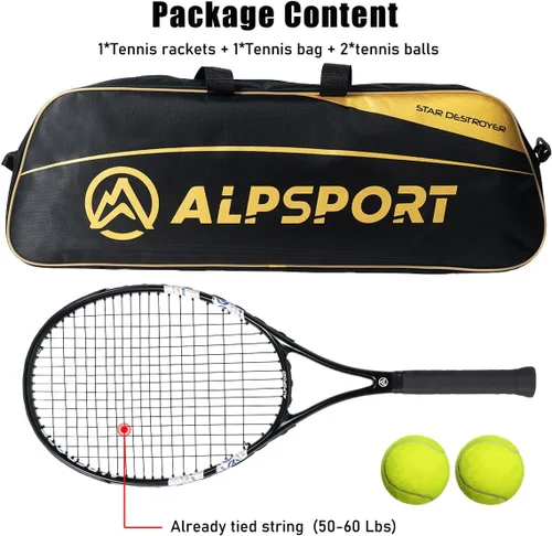 Miniatura 8 de ALP - Raqueta de tenis de 27 pulgadas, potente cabeza pesada de 4 3/8 pulgadas para adultos, raqueta duradera preencordada con 1 bolsa de transporte