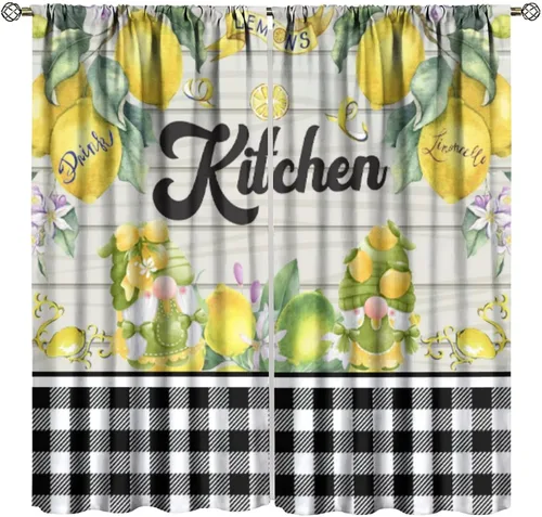 Miniatura 9 de Cortinas de cocina estilo retro, 2 paneles con bolsillo para cortinero, decoración de dormitorio, cocina, cafetería, 42 pulgadas de ancho x 45