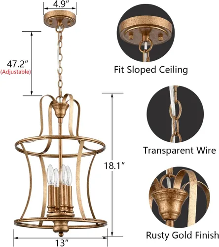 Miniatura 5 de Lámpara colgante moderna de 4 luces, lámpara colgante de oro oxidado, lámparas colgantes para isla de cocina, accesorios de iluminación colgantes