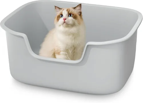 Caja de arena grande para gatos con lados altos, cajas para gatos de interior, bandeja de arena de entrada lateral, fácil limpieza, resistente a los