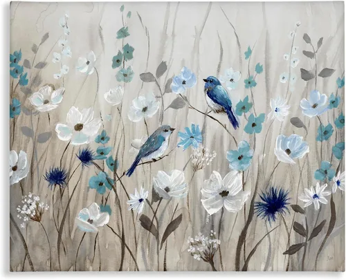 Stupell Industries Lienzo decorativo para pared con diseño de pájaros y prado, diseño floral de Nan, 20 x 16 pulgadas