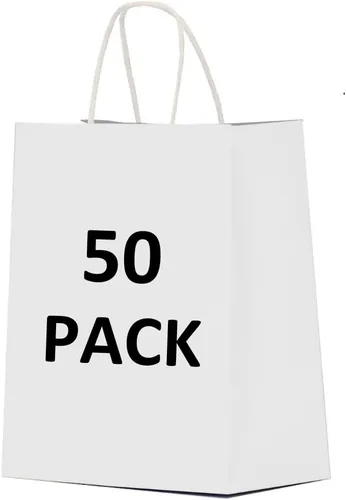 Miniatura 14 de Qutuus Bolsas de papel blanco con asas a granel, 100 bolsas de regalo blancas de 8 x 4.5 x 10 pulgadas, bolsas de papel kraft reciclables, bolsas