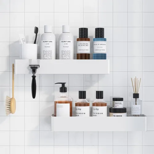 Miniatura 10 de Kitsure Organizador de ducha – Paquete de 2 organizadores de ducha adhesivos, estantes de metal inoxidables, organizadores de baño sin taladrar