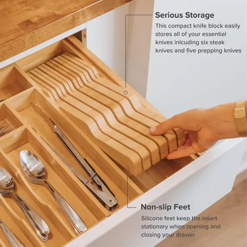 Miniatura 5 de KitchenEdge Organizador de Soporte de Bloque de Cuchillos de Cocina de Bambú - Sostiene 5 Cuchillos Largos + 6 Cortos (No Incluidos), Se Adapta a