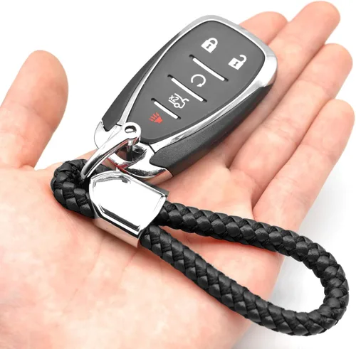 Miniatura 4 de Llaveros de cuero para llavero de automóvil, soporte de metal resistente con anillo en D para hombres y mujeres, 1 paquete, negro, largo