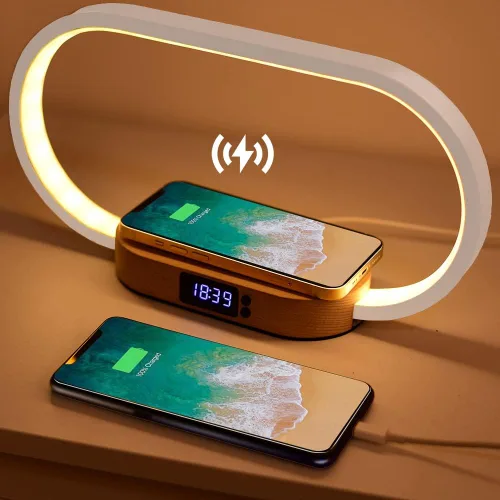 Miniatura 8 de Donewin Lámpara de noche de carga inalámbrica con puerto de carga USB, luz de mesa de noche de madera de alta calidad para dormitorio, lámpara
