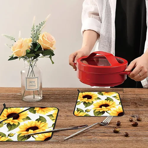 Miniatura 6 de Groovy - Juego de 2 soportes para ollas de girasol, resistentes al calor, para microondas, hornear, horno, platos finales y regalos de barbacoa