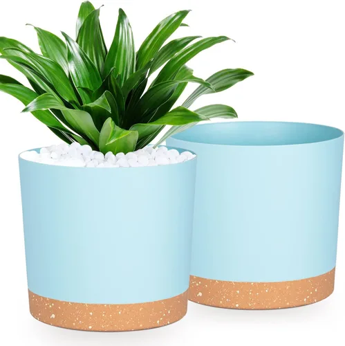 Miniatura 24 de QCQHDU Maceta de 8 pulgadas, paquete de 2 macetas para plantas de interior con agujeros de drenaje y platillo, macetas para exteriores, decoración