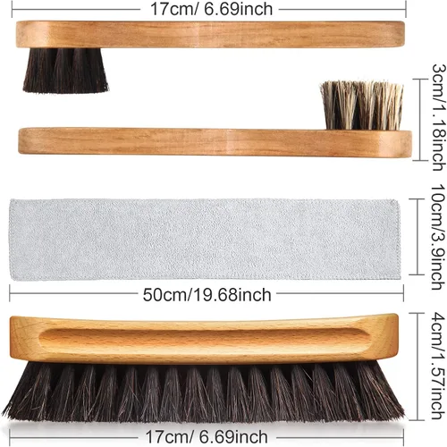 Miniatura 3 de Kit de 4 cepillos para zapatos de pelo de caballo, aplicadores de limpieza de piel, botas, cepillos de cuidado de gamuza con paño de microfibra