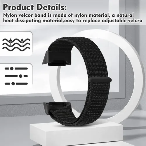 Miniatura 5 de Correas de reloj de nailon compatibles con Fitbit Charge 6/Charge 5, paquete de 5 correas de repuesto ajustables suaves y transpirables para Charge