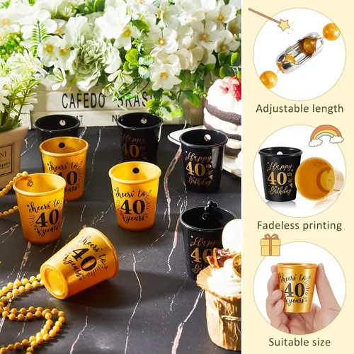 Miniatura 3 de Sureio Collar de vasos de chupito de 12 piezas para cumpleaños, vaso de chupito de plástico con cuentas para fiesta de cumpleaños, suministros