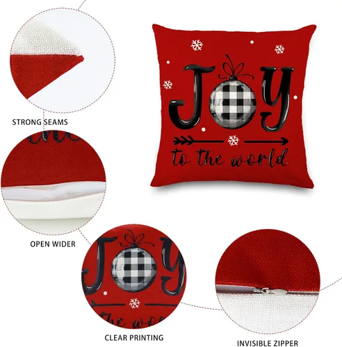 Miniatura 3 de DIYDEC 4 fundas de almohada navideñas de 18x18 pulgadas, fundas de almohada rojas, decoraciones navideñas búfalo árbol camión, almohadas de Feliz