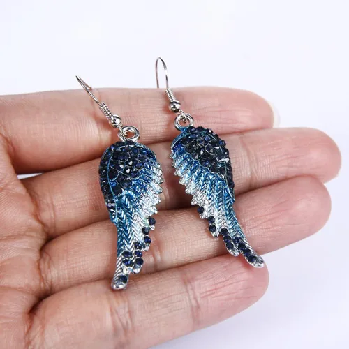 Miniatura 4 de Ever Faith aretes con forma de alas de ángel, de gancho, vidrio austriaco, de tono plateado
