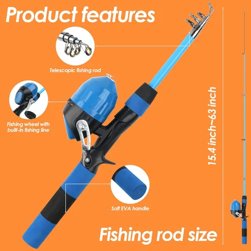 Miniatura 4 de Combo de carrete de caña de pescar para niños, 4.92 pies/5.9 pies, 2 piezas de caña de pescar telescópica con accesorios de pesca, kit de inicio