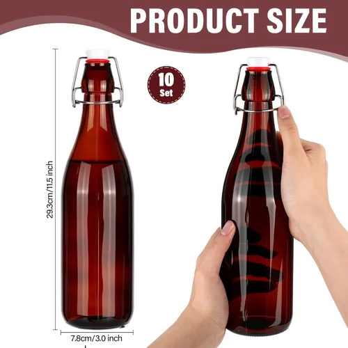 Miniatura 2 de Aoriher 12 botellas de vidrio ámbar de 25 onzas, botellas de vidrio con tapa abatible con tapas herméticas para cerveza casera, extracto