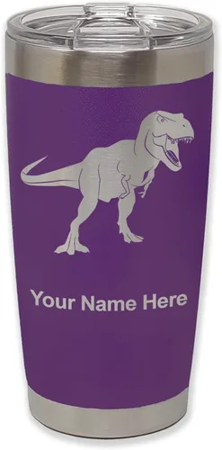 Miniatura 38 de LaserGram Vaso aislado al vacío de 20 onzas, dinosaurio Tiranosaurio Rex, grabado personalizado incluido (negro)