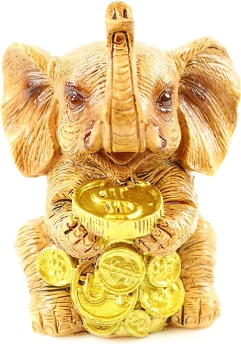 Miniatura 4 de Juego de 4 estatuas de tronco de elefante dorado, riqueza de la suerte de Feng Shui, decoración del hogar, cumpleaños, felicitación, regalo