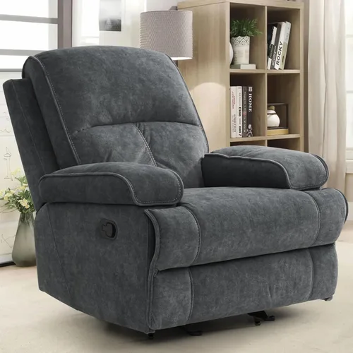 Miniatura 12 de Silla Mecedora Reclinable Manual para Adultos, Planeador de Respaldo Alto con Asiento Profundo, Sillón Tapizado de Tela para Sala de Estar