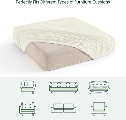 Miniatura 4 de CHUN YI - Funda elástica de cojín para sofá biplaza, funda de asiento de sofá con tela jacquard de elastano (mediana, color marfil blanco)