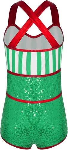 Miniatura 2 de Disfraz de Navidad con bastón de caramelo para niñas, estampado de rayas, ballet, danza, gimnasia, leotardo ciclista