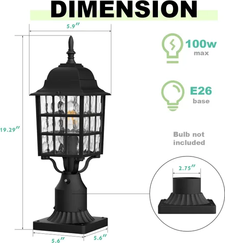 Miniatura 5 de Paquete de 2 luces de poste para exteriores del atardecer al amanecer, lámpara exterior con base de montaje en muelle, luz de farol de poste