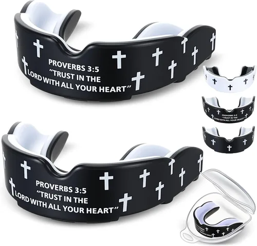 Miniatura 8 de Yaomiao 2 piezas de protectores bucales cruzados para lucha libre, protectores dentales deportivos cristianos con estuche, protector bucal religioso