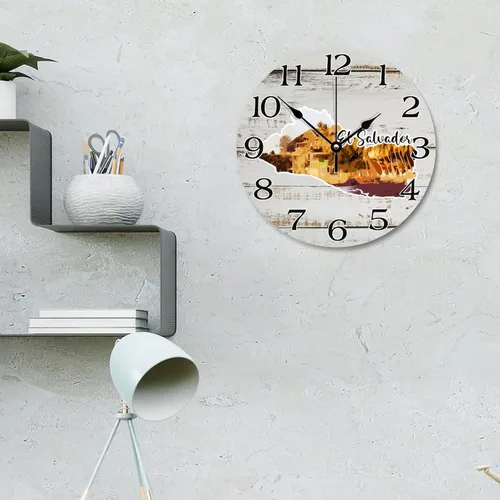 Miniatura 3 de Reloj de pared de viaje con mapa de El Salvador, atracciones turísticas, relojes de pared grandes que funcionan con pilas, 12 pulgadas, silencioso